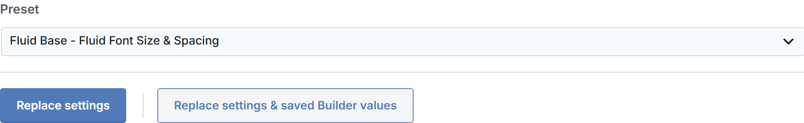 Divi 5 preset selection and replacement actions.